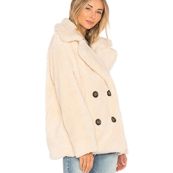 Free People Notched Teddy Bear Peacoat Ivory Tan - Picture 2 of 12
